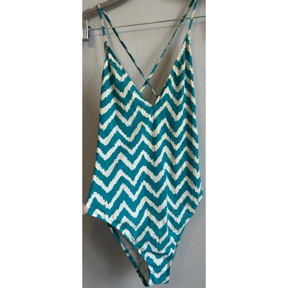 $295 Milly Cabana Swimsuit Retro Print Green Stripe One Piece Low Cut Sexy Med - Picture 3 of 11
